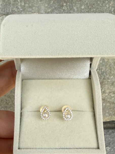 Σκουλαρίκια Χρυσά 14 Καράτια Με Μαργαριτάρι Και Ζιργκόν oro2916 