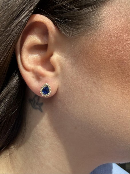 Σκουλαρίκια Χρυσά 14 Καράτια Με Ζαφειρίτη και Ζιργκόν oro2928 