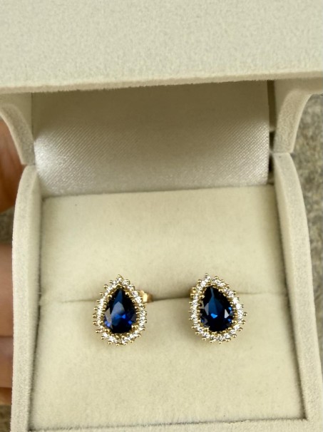 Σκουλαρίκια Χρυσά 14 Καράτια Με Ζαφειρίτη και Ζιργκόν oro2928 