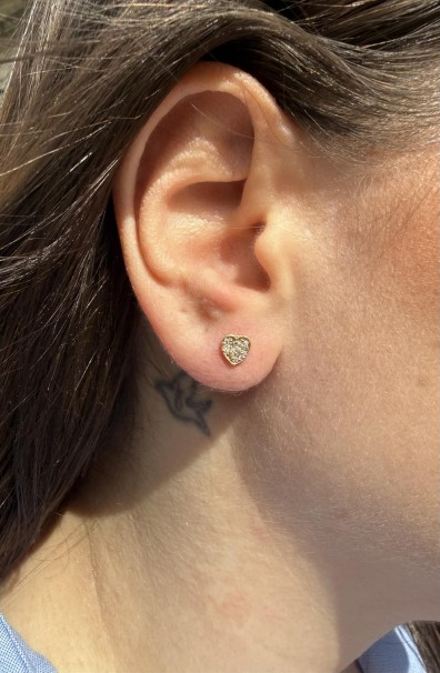 Σκουλαρίκια Καρδιά Χρυσά 9 Καράτια Με Λευκά Ζιργκόν oro2573 