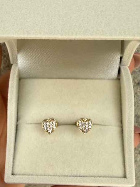 Σκουλαρίκια Καρδιά Χρυσά 9 Καράτια Με Λευκά Ζιργκόν oro2573 