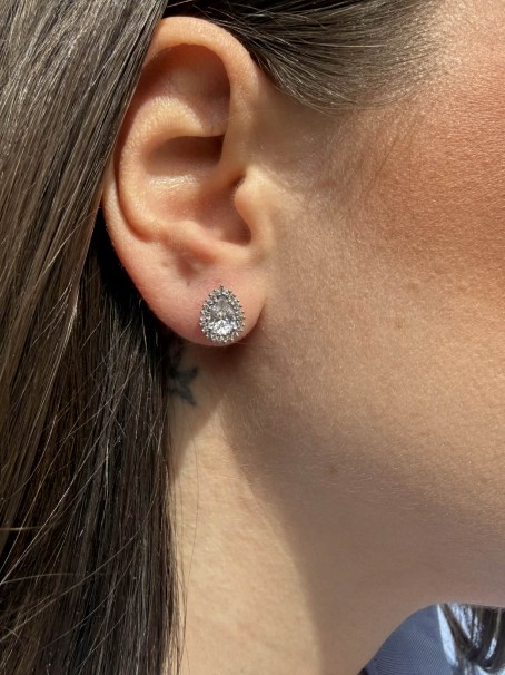 Σκουλαρίκια Σταγόνες Λευκόχρυσα 14 Καράτια Mε Ζιργκόν oro2914 