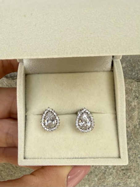 Σκουλαρίκια Σταγόνες Λευκόχρυσα 14 Καράτια Mε Ζιργκόν oro2914 