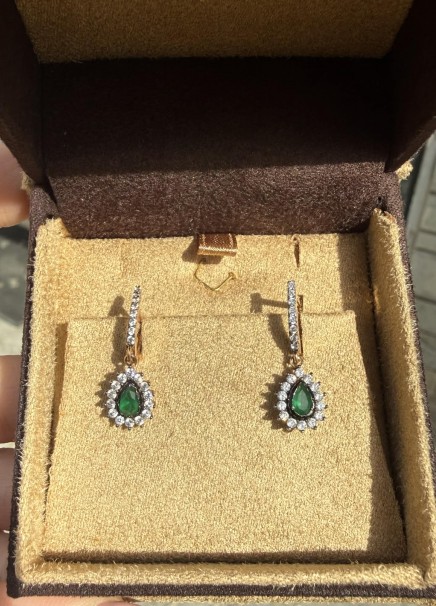 Σκουλαρίκια Ροζ Χρυσό 14 Καράτια με Σμαραγδίτη και Ζιργκόν oro2901 