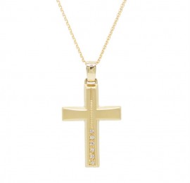 Σταυρός Με Αλυσίδα Γυναικείος Χρυσός, Λευκά Ζιργκόν 9 Καράτια oro1299