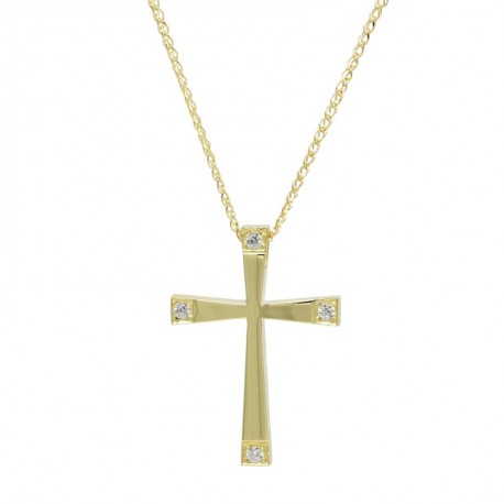 Σταυρός Triantos Διπλής Όψεως Χρυσός 14 Καράτια Με Αλυσίδα, Λευκά Ζιργκόν 1.1.1380 