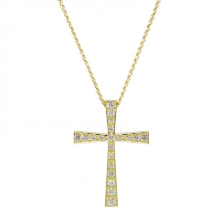Σταυρός Triantos Διπλής Όψεως Χρυσός 14 Καράτια Με Αλυσίδα, Λευκά Ζιργκόν 1.1.1380 