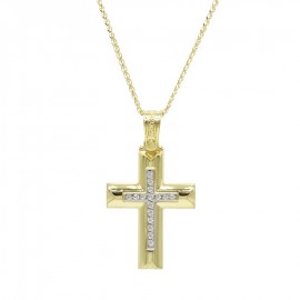 Σταυρός Triantos Χρυσός 14 Καράτια Με Αλυσίδα, Λευκά Ζιργκόν 1.7.1029