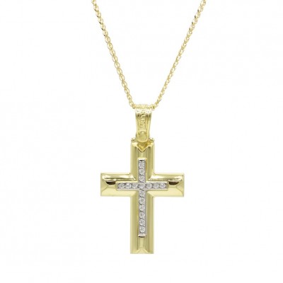 Σταυρός Triantos Χρυσός 14 Καράτια Με Αλυσίδα, Λευκά Ζιργκόν 1.7.1029