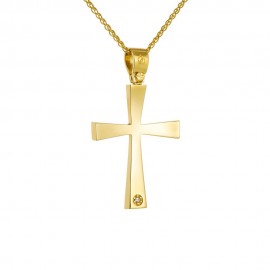 Σταυρός Με Αλυσίδα Χρυσός, 14 Καράτια, Λευκά Ζιργκόν oro1385
