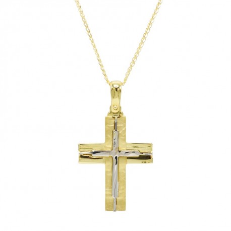 Σταυρός Ανδρικός Διπλής Όψεως Χρυσός 14 Καράτια Με Αλυσίδα oro1098 
