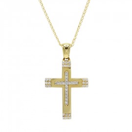 Σταυρός Με Αλυσίδα Χρυσός 14 Καράτια, Λευκά Ζιργκόν oro1099