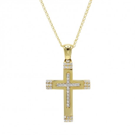 Σταυρός Με Αλυσίδα Χρυσός 14 Καράτια, Λευκά Ζιργκόν oro1099 