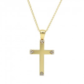Σταυρός Με Αλυσίδα Χρυσός 14 Καράτια, Λευκά Ζιργκόν oro1100