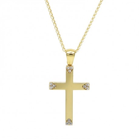 Σταυρός Με Αλυσίδα Χρυσός 14 Καράτια, Λευκά Ζιργκόν oro1100 