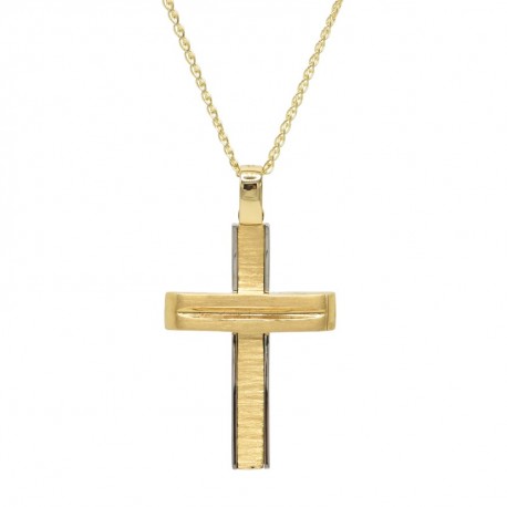 Σταυρός Ανδρικός Διπλής Όψεως Χρυσός 14 Καράτια Με Αλυσίδα oro1097 