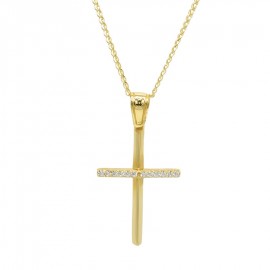 Σταυρός Με Αλυσίδα Γυναικείος Χρυσός 14 Καράτια, Λευκά Ζιργκόν oro1109