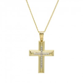 Σταυρός Με Αλυσίδα Γυναικείος Χρυσός,14 Καράτια Λευκά Ζιργκόν oro1123