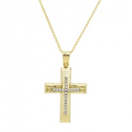 Σταυρός Με Αλυσίδα Γυναικείος Χρυσός, 14 Καράτια Λευκά Ζιργκόν oro1126