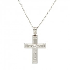 Σταυρός Ανδρικός Λευκόχρυσος 14 Καράτια Με Τον Εσταυρωμένο Με Αλυσίδα oro1119