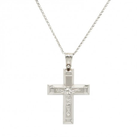 Σταυρός Ανδρικός Λευκόχρυσος 14 Καράτια Με Τον Εσταυρωμένο Με Αλυσίδα oro1119 