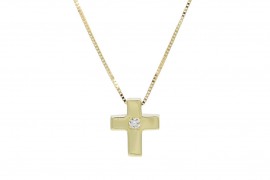 Σταυρός Με Αλυσίδα Γυναικείος Χρυσό 14 Καράτια, Λευκά Ζιργκόν oro1213