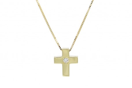 Σταυρός Με Αλυσίδα Γυναικείος Χρυσό 14 Καράτια, Λευκά Ζιργκόν oro1213 