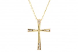 Σταυρός Με Αλυσίδα Γυναικείος Χρυσός, Λευκά Ζιργκόν 14 Καράτια oro1220