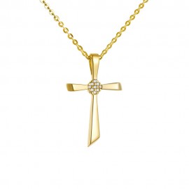 Σταυρός Με Αλυσίδα,Χρυσό 14 Καράτια Με Ζιργκόν oro1383