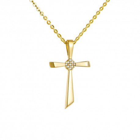 Σταυρός Με Αλυσίδα,Χρυσό 14 Καράτια Με Ζιργκόν oro1383 