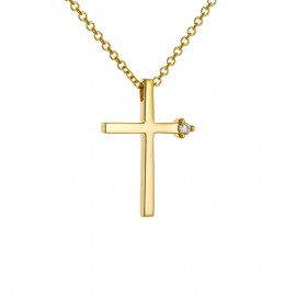 Σταυρός Με Αλυσίδα,Χρυσό 14 Καράτια Με Ζιργκόν oro1384