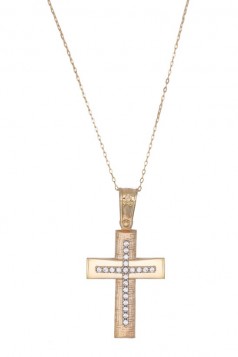 Σταυρός Με Αλυσίδα Χρυσό, 14 Καράτια Με Ζιργκόν oro1893