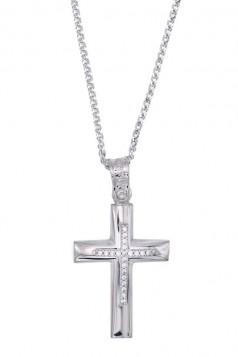 Σταυρός Με Αλυσίδα Λευκόχρυσος, 14 Καράτια, Λευκά Ζιργκόν oro1895