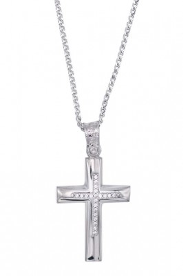 Σταυρός Με Αλυσίδα Λευκόχρυσος, 14 Καράτια, Λευκά Ζιργκόν oro1895