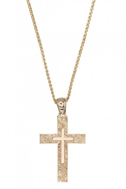Σταυρός Με Αλυσίδα Xρυσός Διπλής Όψεως, 14 Καράτια, Λευκά Ζιργκόν oro1900 