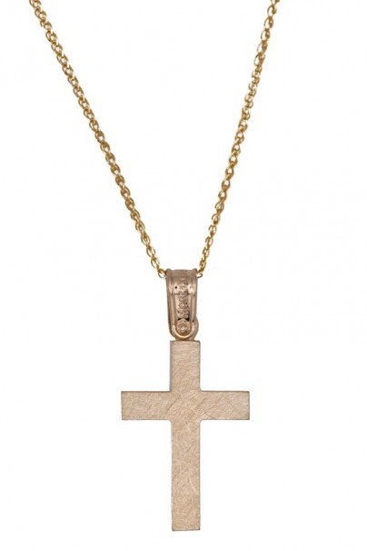 Σταυρός Διπλής Όψεως Με Αλυσίδα Χρυσός 14 Καράτια oro1905 