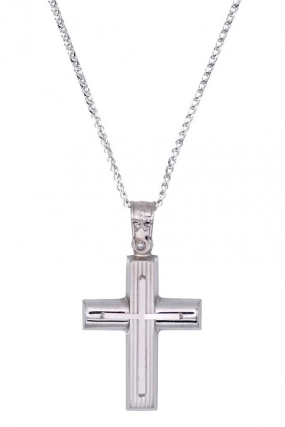Σταυρός Με Αλυσίδα Λευκόχρυσο 14 Καράτια oro1907 