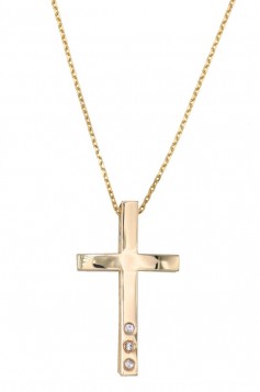 Σταυρός Με Αλυσίδα,Xρυσός 14 Καράτια Με Ζιργκόν oro1914