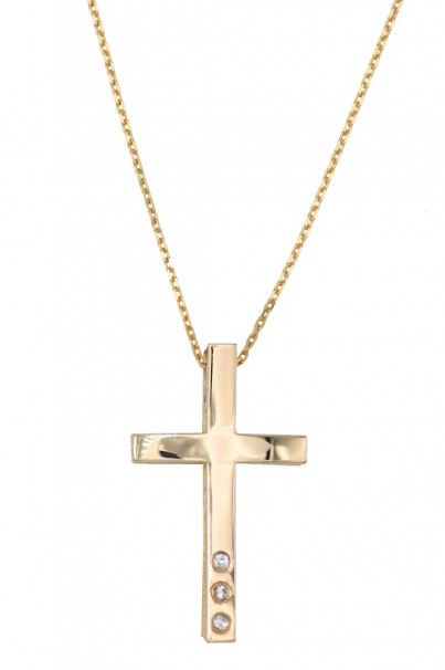 Σταυρός Με Αλυσίδα,Xρυσός 14 Καράτια Με Ζιργκόν oro1914 