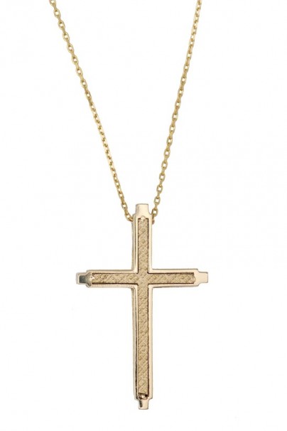 Σταυρός Διπλής Όψεως Με Αλυσίδα,Xρυσός 14 Καράτια Με Ζιργκόν oro1915 
