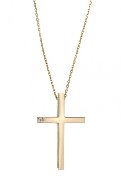 Σταυρός Διπλής Όψεως Με Αλυσίδα,Xρυσός 14 Καράτια Με Ζιργκόν oro1918 