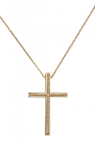 Σταυρός Διπλής Όψεως Με Αλυσίδα,Xρυσός 14 Καράτια Με Ζιργκόν oro1918 