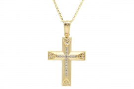 Σταυρός Με Αλυσίδα Χρυσός, 14 Καράτια, Λευκά Ζιργκόν oro1853