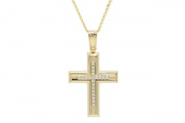 Σταυρός Με Αλυσίδα Χρυσός, 14 Καράτια, Λευκά Ζιργκόν oro1867