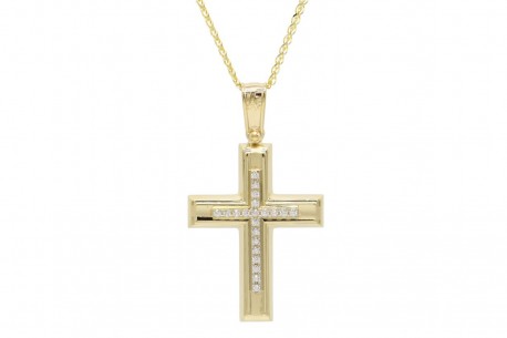 Σταυρός Με Αλυσίδα Χρυσός, 14 Καράτια, Λευκά Ζιργκόν oro1867 