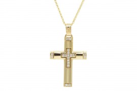Σταυρός Με Αλυσίδα Χρυσός, 14 Καράτια, Λευκά Ζιργκόν oro1870