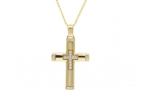 Σταυρός Με Αλυσίδα Χρυσός, 14 Καράτια, Λευκά Ζιργκόν oro1870 