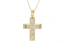 Σταυρός Με Αλυσίδα Χρυσός, 14 Καράτια, Λευκά Ζιργκόν oro1869
