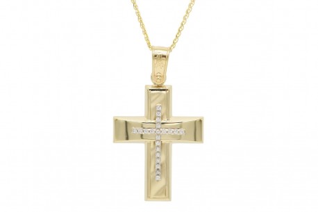 Σταυρός Με Αλυσίδα Χρυσός, 14 Καράτια, Λευκά Ζιργκόν oro1869 