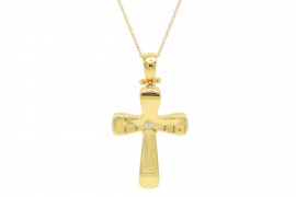 Σταυρός Με Αλυσίδα Χρυσός, 14 Καράτια,Λευκά Ζιργκόν oro1868